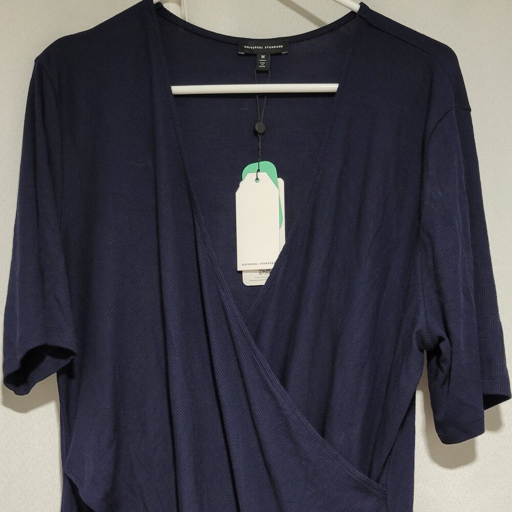 Universal Standard Navy Blue Ribbed Wrap Tee/Blouse